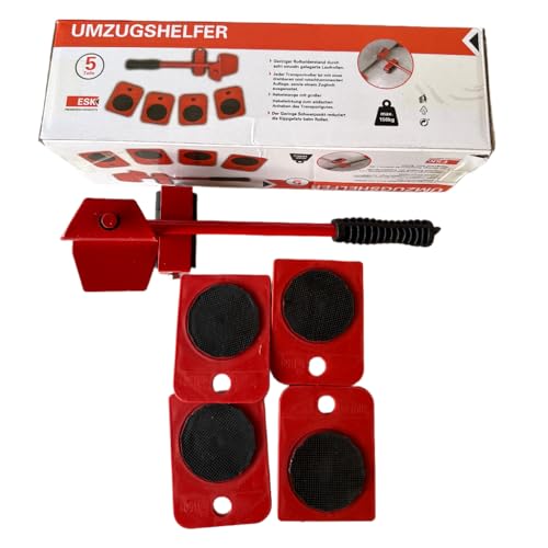 2026 New Furniture Lift Mover Tool Set, Upgrade Furniture Movers Sliders Furniture Lifter Tool, Furniture Movers with Adjustable Height Lifting Tool Lever & 4 Wheels, Mover Dolly Sliders Tool (Red)